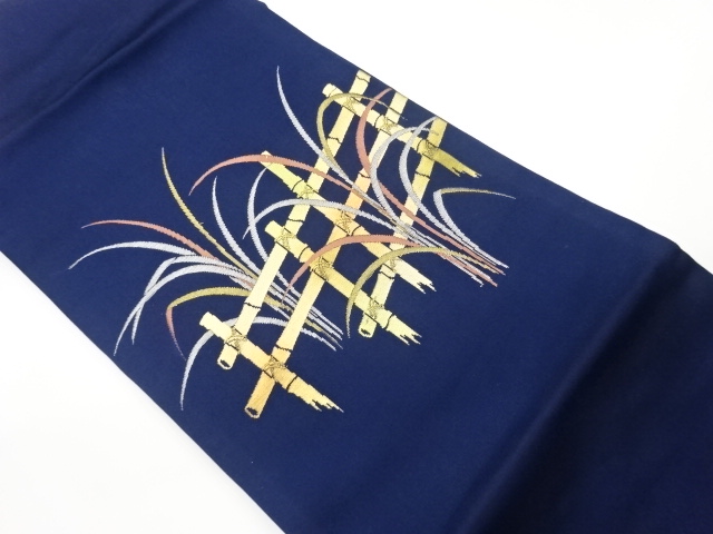 リサイクル　竹垣に草模様織出し名古屋帯